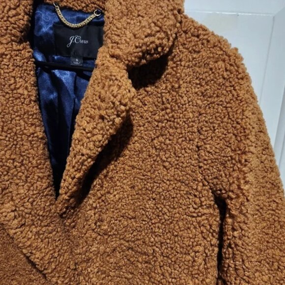J. Crew Teddy Sherpa Coat Brown Long Cozy Winter Fall Coat Small - Picture 13 of 15